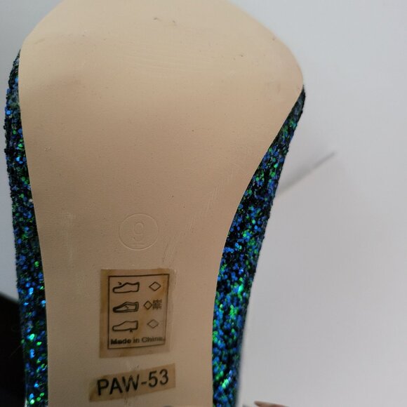 CAPE ROBBIN | Galaxy Glitter Blue Laced Mid Calf Heels - Picture 9 of 9